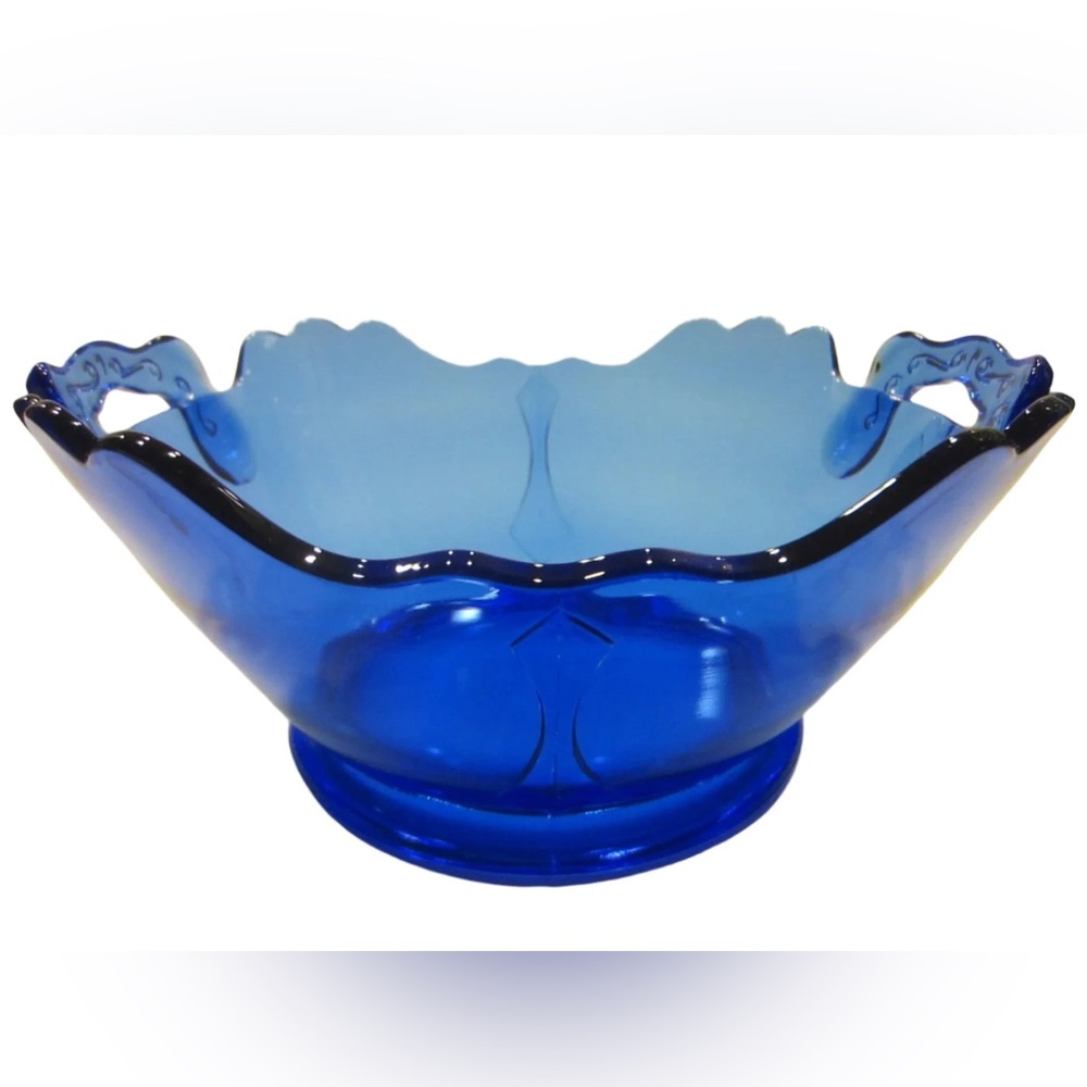 L.E. Smith Glass Cobalt Blue Centerpiece Fruit Serving Bowl